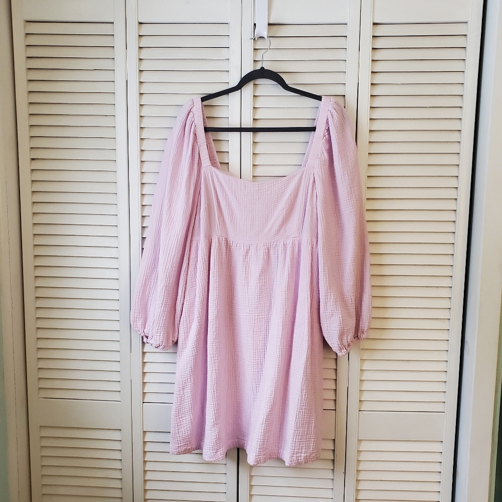 J. Crew Pink Gauze Square Neck Long Sleeve Babydoll Mini Dress Women's L Tall